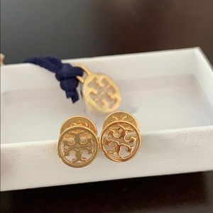 Beautiful Tory Burch Gold Circle Logo Earrings